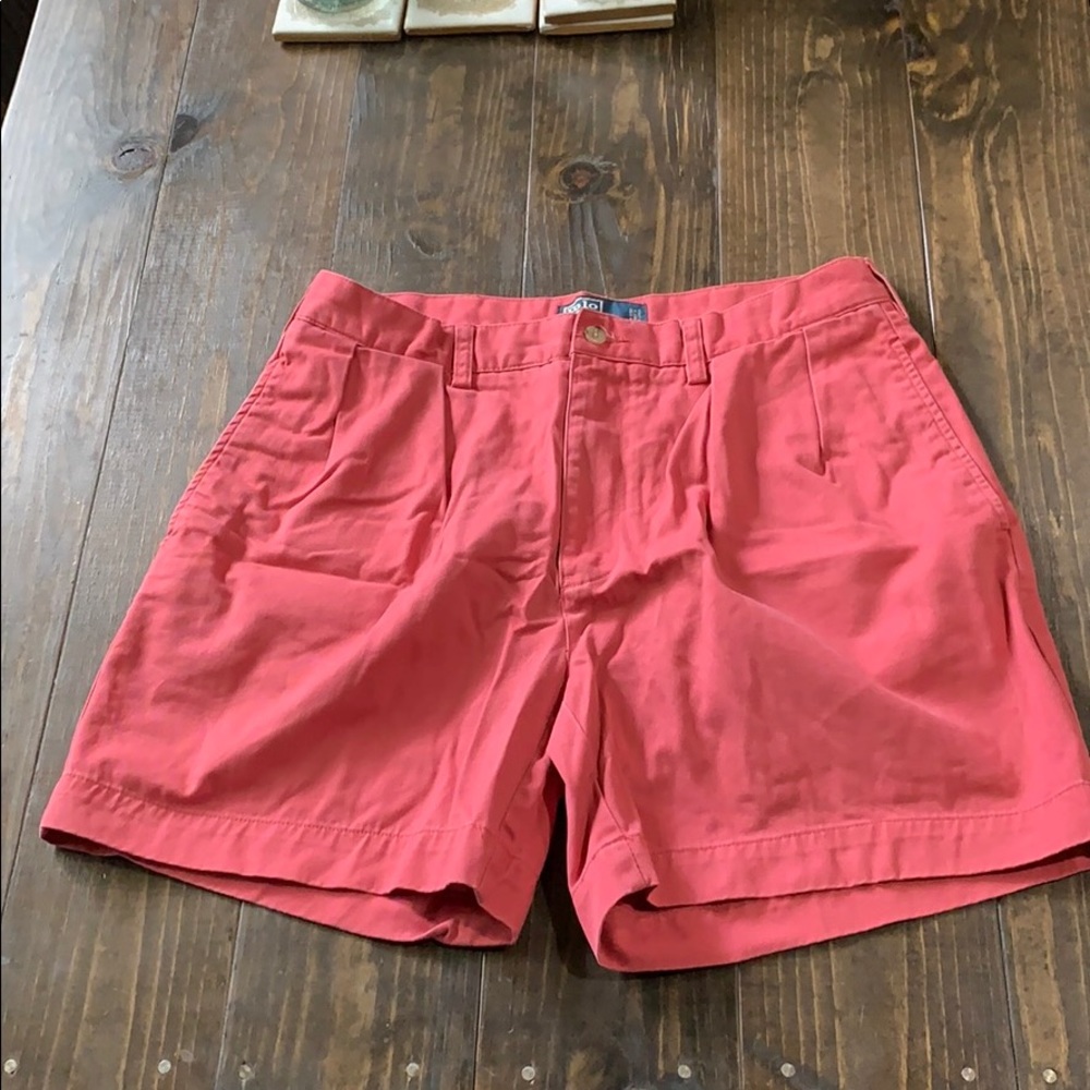 Men’s coral red/salmon polo shorts sz 34 EUC
